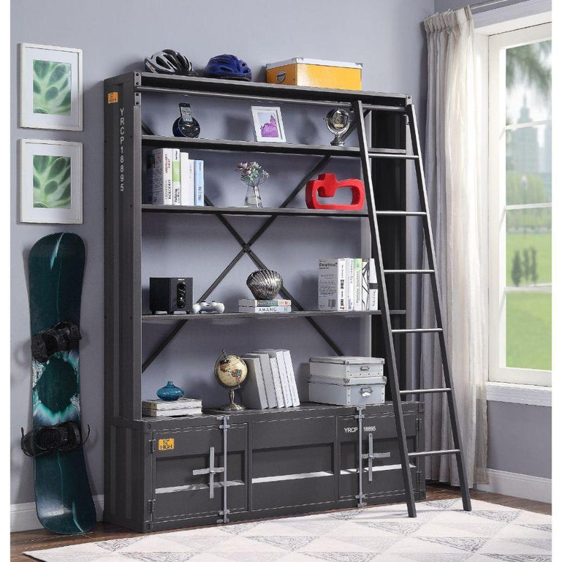 Acme Furniture Cargo 39887 Bookshelf & Ladder - Gunmetal IMAGE 3