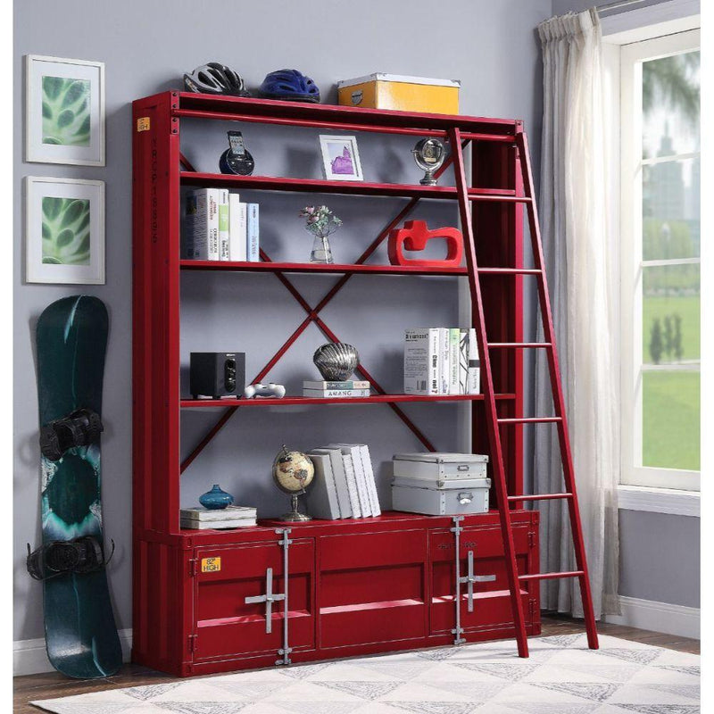 Acme Furniture Cargo 39897 Bookshelf & Ladder - Red IMAGE 2