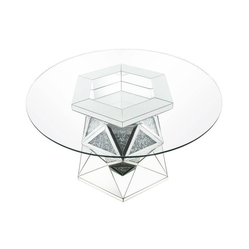 Acme Furniture Round Noralie Dining Table with Glass Top and Pedestal Base 72145 IMAGE 2