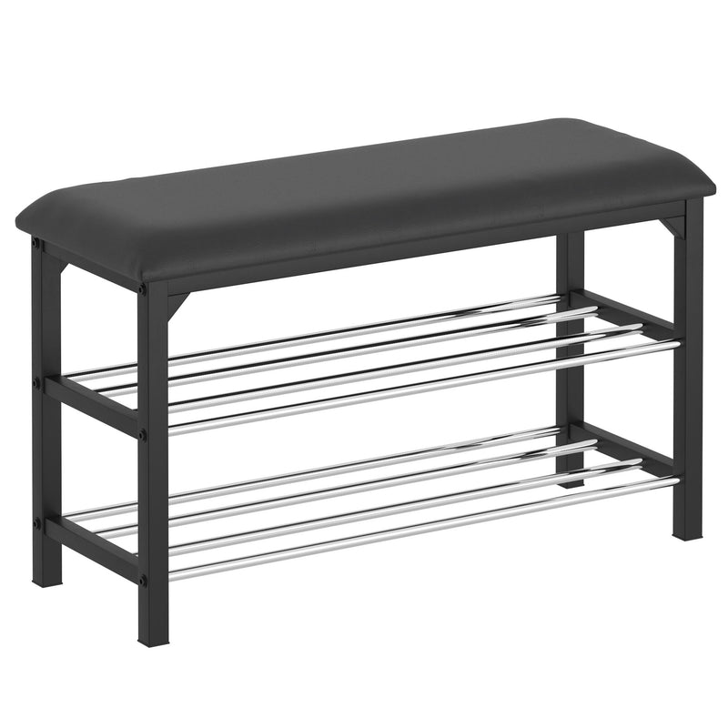 Worldwide Home Furnishings Foster 401-095BK 2-Tier Bench - Black and Chrome IMAGE 1