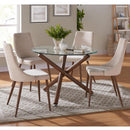  Worldwide Home Furnishings Rocca/Cora 207-264_182BG 5 pc Dining Set - Walnut with Beige Chair IMAGE 1