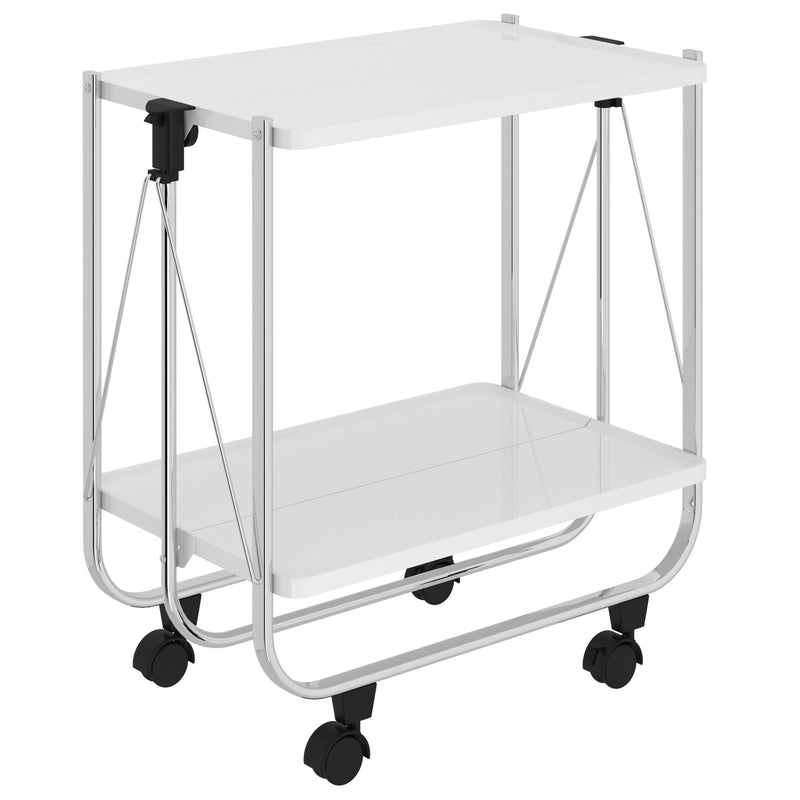 Worldwide Home Furnishings Sumi 556-092WT 2-Tier Folding Bar Cart - White and Chrome IMAGE 1