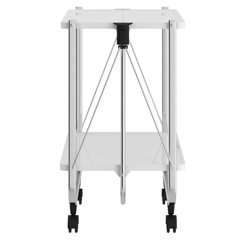 Worldwide Home Furnishings Sumi 556-092WT 2-Tier Folding Bar Cart - White and Chrome IMAGE 4