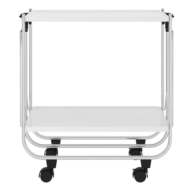 Worldwide Home Furnishings Sumi 556-092WT 2-Tier Folding Bar Cart - White and Chrome IMAGE 5