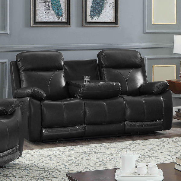 IFDC Power Reclining Leather Match Sofa IF 8020 Power Reclining Sofa - Black IMAGE 1