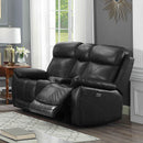  IFDC Power Reclining Leather Match Loveseat with Console IF 8020 Power Reclining Loveseat - Black IMAGE 1