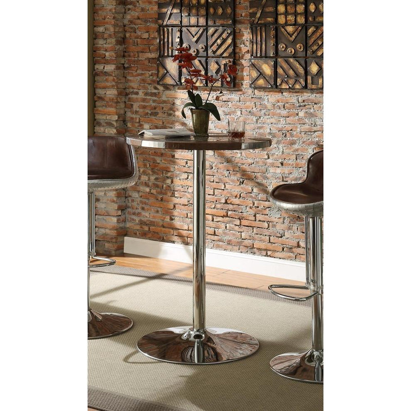 Acme Furniture Round Brancaster Pub Height Dining Table with Aluminum Top and Pedestal Base 70425 IMAGE 3