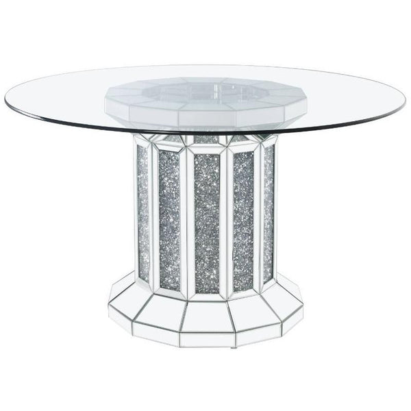 Acme Furniture Round Noralie Dining Table with Glass Top and Pedestal Base 72140 IMAGE 1