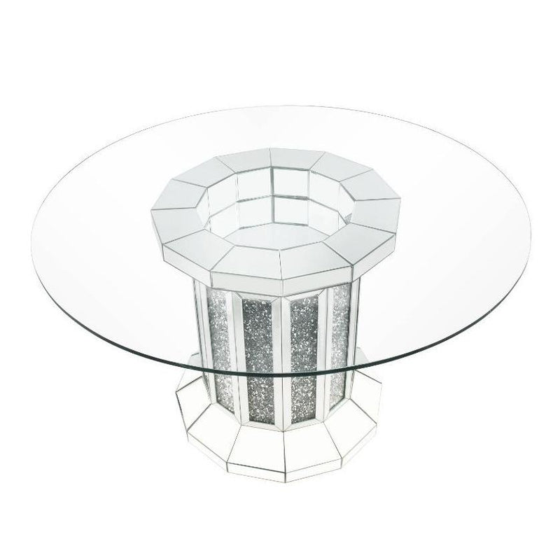 Acme Furniture Round Noralie Dining Table with Glass Top and Pedestal Base 72140 IMAGE 2