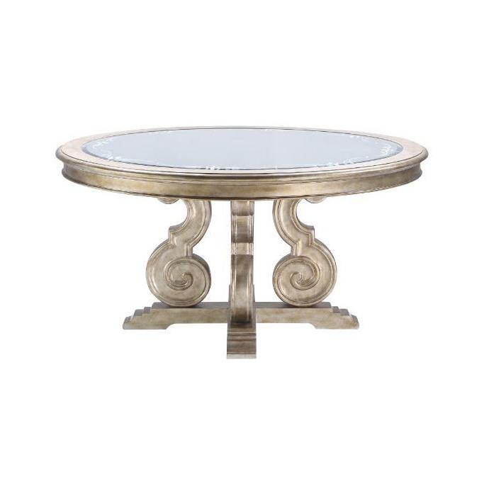 Acme Furniture Round Esteban Dining Table with Mirror Top and Pedestal Base 62210 IMAGE 2