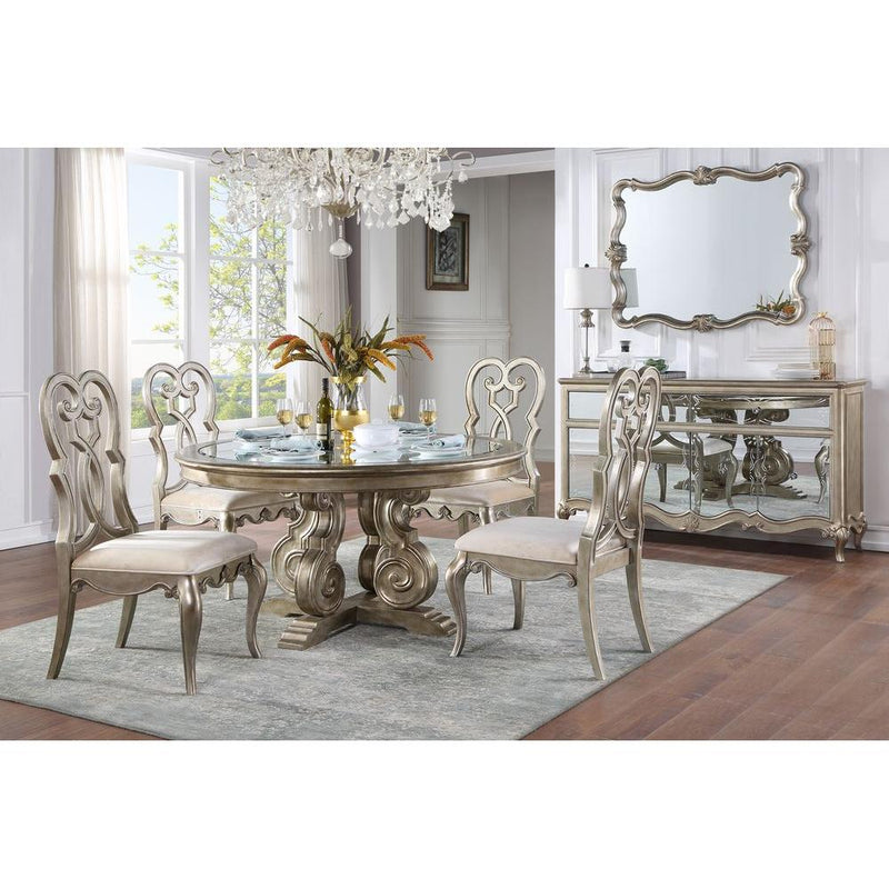 Acme Furniture Round Esteban Dining Table with Mirror Top and Pedestal Base 62210 IMAGE 4