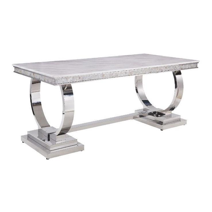 Acme Furniture Zander Dining Table with Faux Marble Top and Trestle Base 68250 IMAGE 1