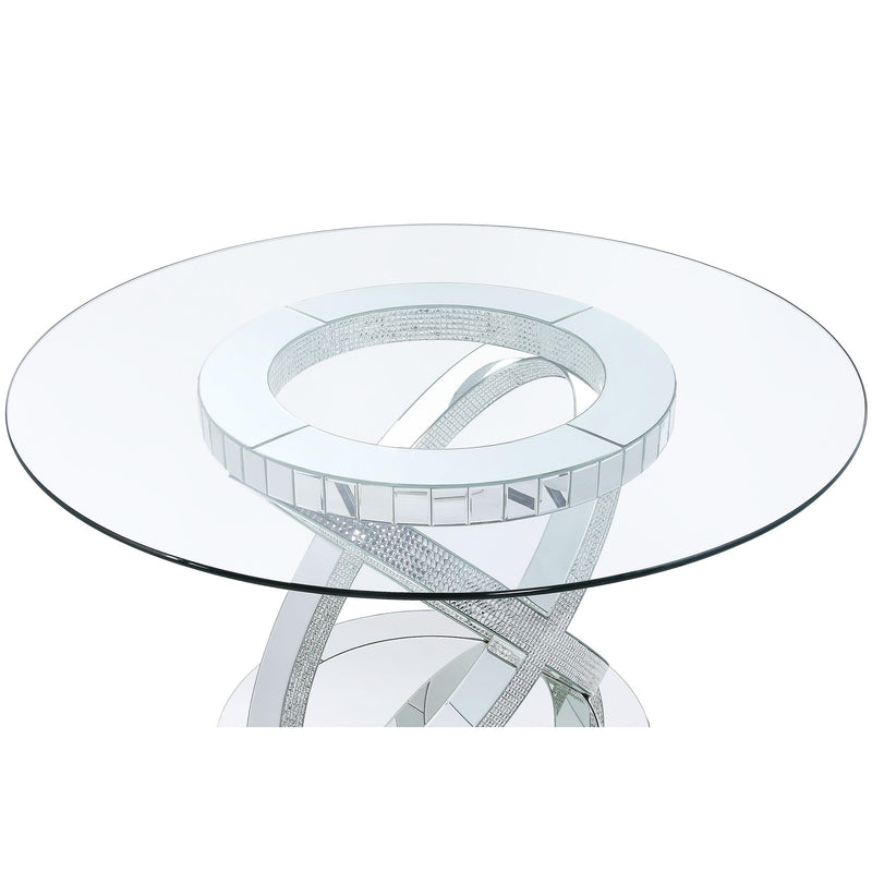 Acme Furniture Round Ornat Dining Table with Glass Top and Pedestal Base 72950 IMAGE 2