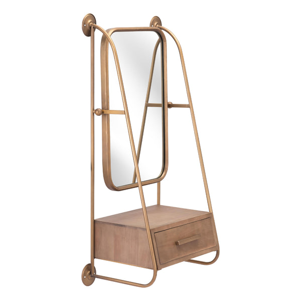  Zuo Peralta A12232 Mirror Shelf - Brass & Brown IMAGE 1