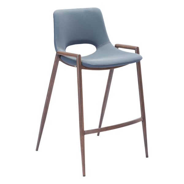  Zuo Desi 101692 Counter Stool - Azure Grey & Walnut IMAGE 1