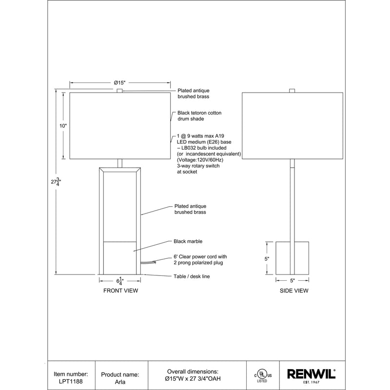  Renwil Arla LPT1188 Table Lamp IMAGE 6