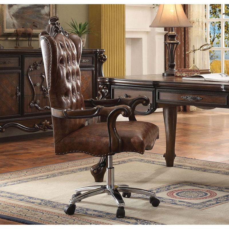 Acme Furniture Versailles 92282 Executive Office Chair - Light Brown PU & Cherry Oak IMAGE 2