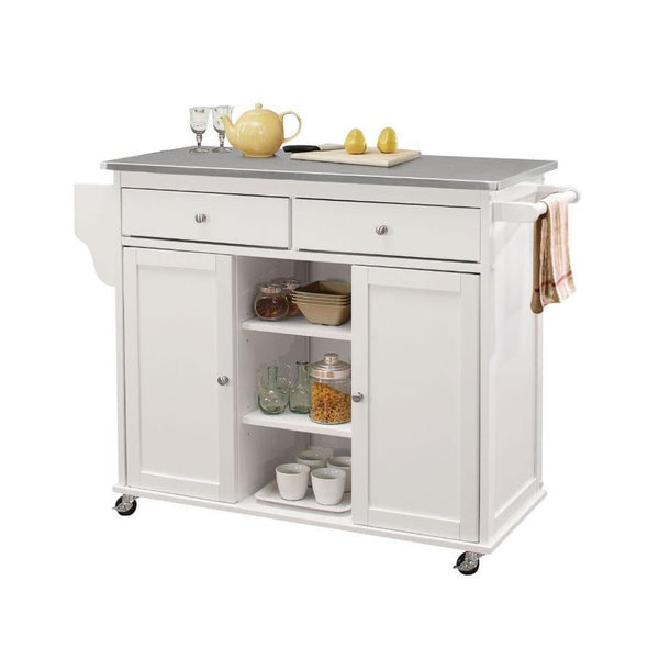 Acme Furniture Tullarick 98307 Kitchen Cart - White and Stainless Steel IMAGE 1