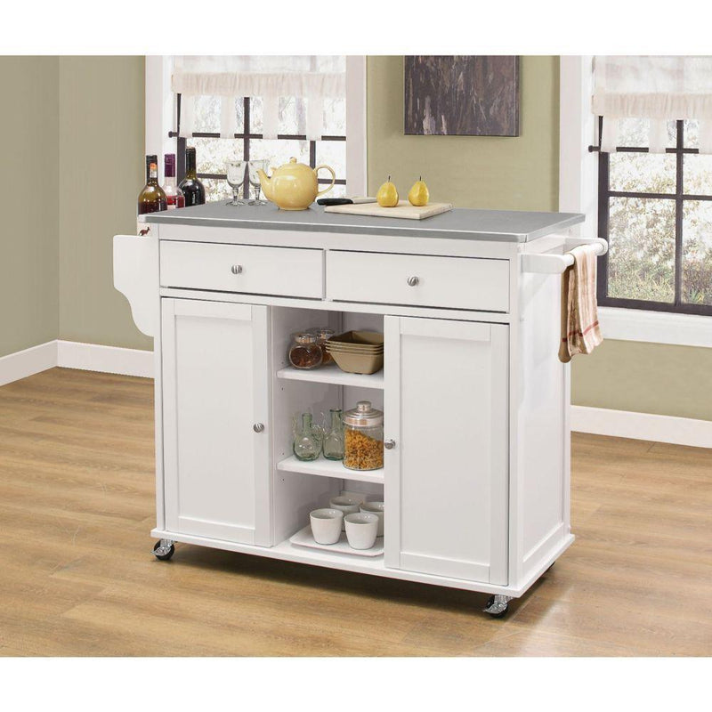 Acme Furniture Tullarick 98307 Kitchen Cart - White and Stainless Steel IMAGE 2