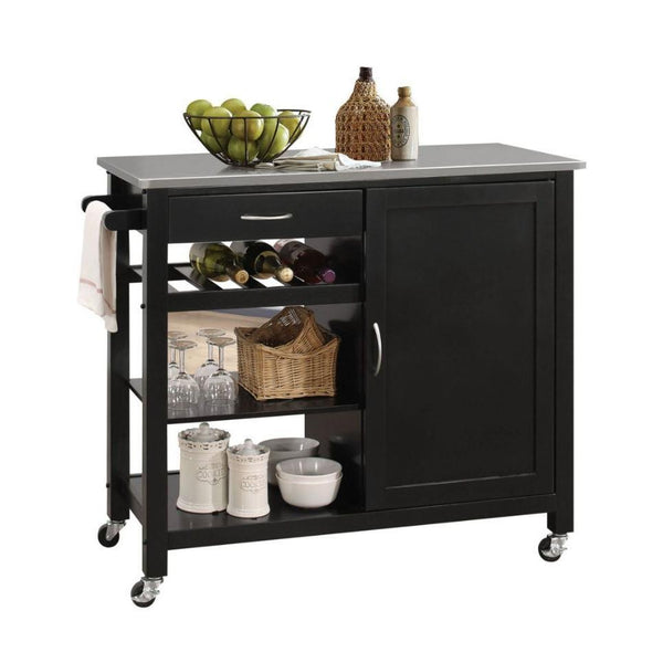 Acme Furniture Ottawa 98317 Kitchen Cart - Black & Stainless Steel IMAGE 1