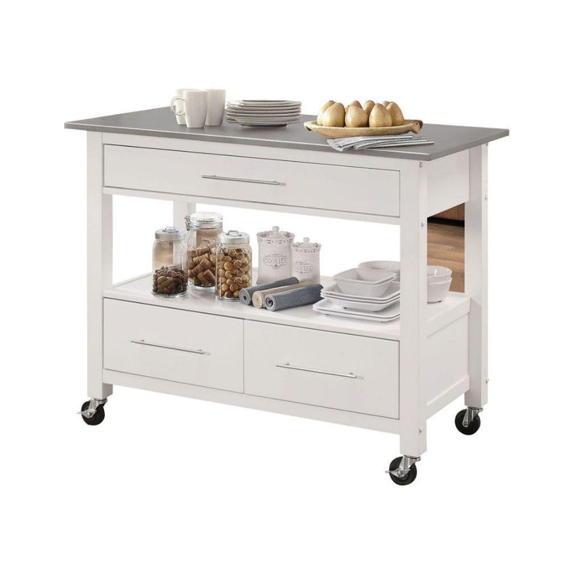 Acme Furniture Ottawa 98330 Kitchen Cart - White & Stainless Steel IMAGE 1