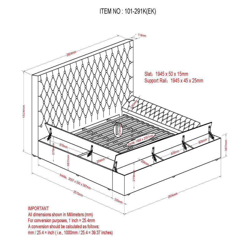 !nspire Adonis King Upholstered Platform Bed with Storage 101-291K-GY IMAGE 8