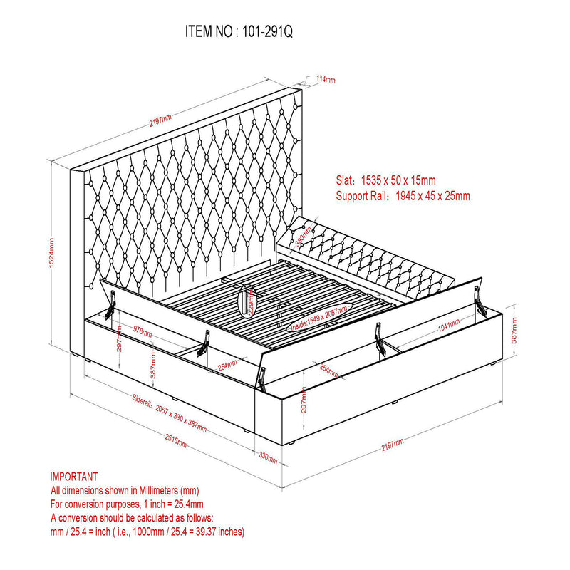 !nspire Adonis Queen Upholstered Platform Bed with Storage 101-291Q-BL IMAGE 7