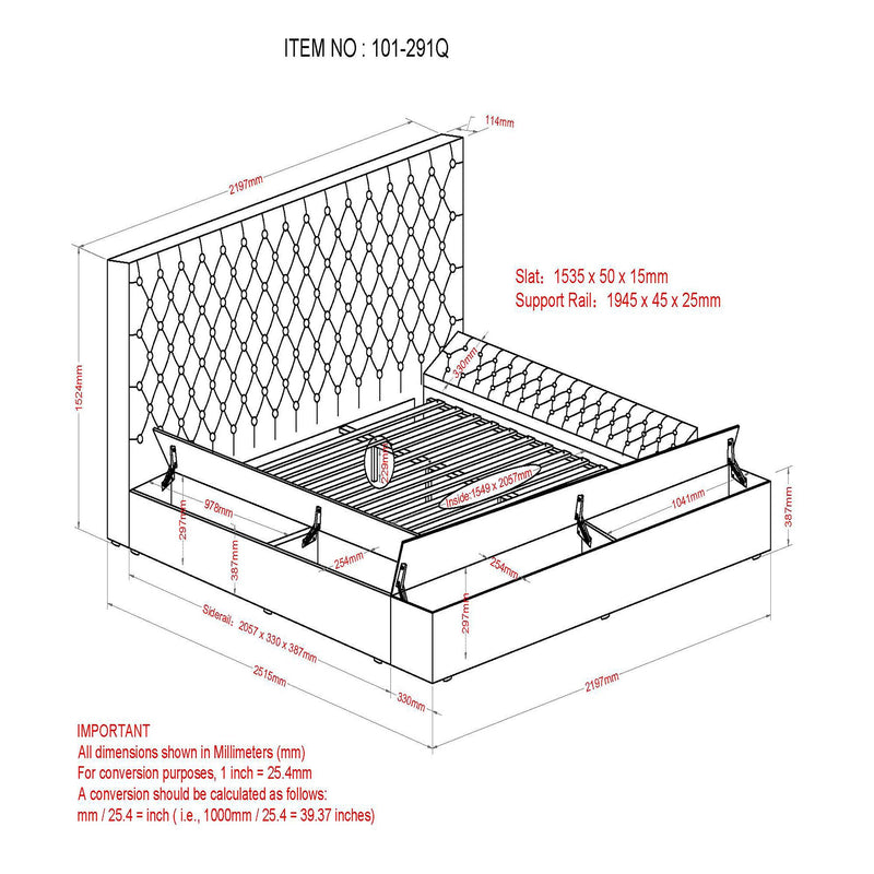 !nspire Adonis Queen Upholstered Platform Bed with Storage 101-291Q-GY IMAGE 7