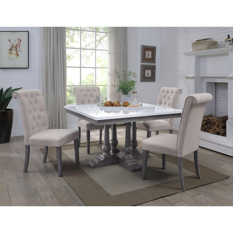 Acme Furniture Square Yabeina Dining Table with Faux Marble Top and Trestle Base 73270 IMAGE 4