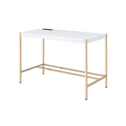 Acme Furniture Midriaks OF00020 Writing Desk - White & Gold Finish IMAGE 1