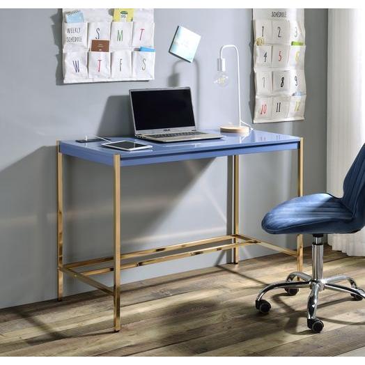 Acme Furniture Midriaks OF00022 Writing Desk - Navy Blue & Gold Finish IMAGE 6