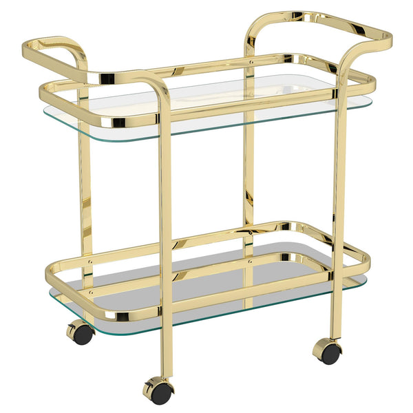 Worldwide Home Furnishings Zedd 556-218BR 2-Tier Bar Cart - Polished Gold IMAGE 1