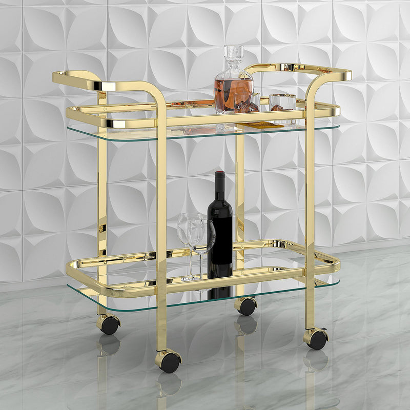 Worldwide Home Furnishings Zedd 556-218BR 2-Tier Bar Cart - Polished Gold IMAGE 2