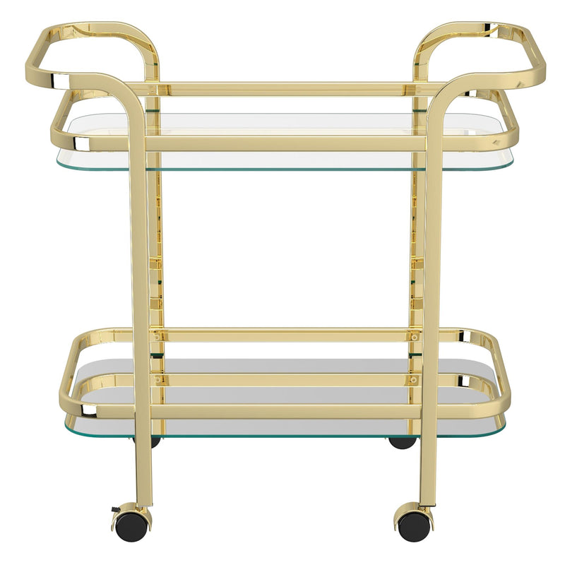 Worldwide Home Furnishings Zedd 556-218BR 2-Tier Bar Cart - Polished Gold IMAGE 3