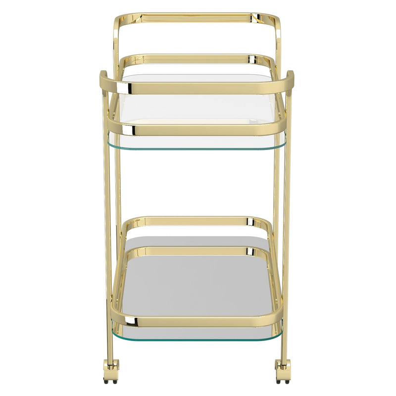 Worldwide Home Furnishings Zedd 556-218BR 2-Tier Bar Cart - Polished Gold IMAGE 4