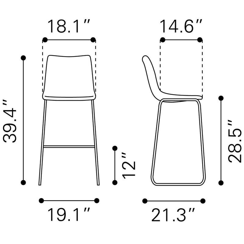  Zuo Smart 109327 Barstool - Charcoal IMAGE 11