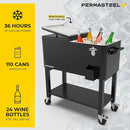 Permasteel 80-Qt Classic Outdoor Patio Cooler for Outside, Outdoor Beverage Cooler Bar Cart, Rolling Cooler with Wheels & Handles, Retro Design, Black 63517