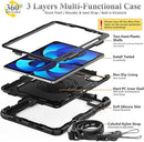 SEYMAC stock Case for iPad Air 5th/4th Gen with Screen Protector, Pencil Holder [360 Rotating Hand Strap] &Stand, Drop-Proof Case, Black