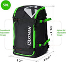 XCMAN Ski Snowboard Backpack 50L Flying Air Travel Bag Stores Helmet, Alpine ski & Snowboard Boots,Goggles, Gloves, Clothes,External Hanging Storage Alpine Ski and Snowboard,USB Charging Port, Green