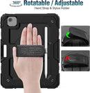 SEYMAC stock Case for iPad Air 5th/4th Gen with Screen Protector, Pencil Holder [360 Rotating Hand Strap] &Stand, Drop-Proof Case, Black