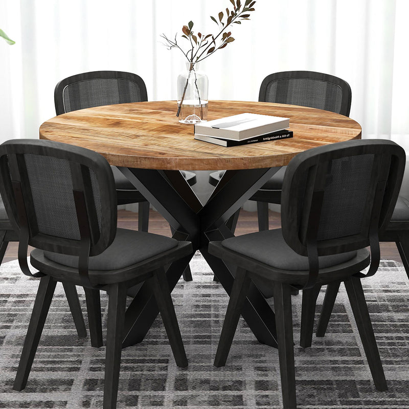 Worldwide Home Furnishings Arhan 201-580NT Round Dining Table - Natural and Black IMAGE 2