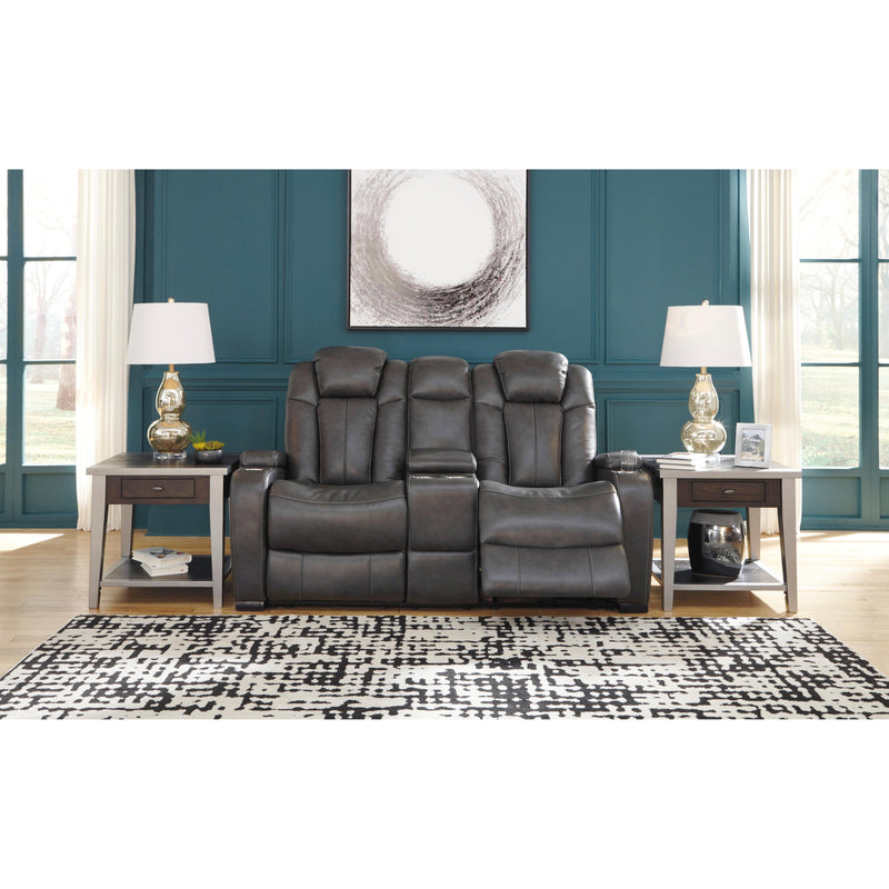 Signature Design by Ashley Turbulance Power Reclining Leather Look Loveseat with Console 8500118C IMAGE 5