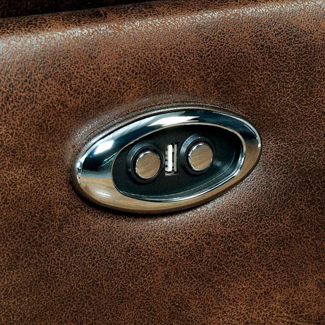  Furniture of America Chantoise Power Reclining Leather Look Loveseat CM6228BR-LV IMAGE 3