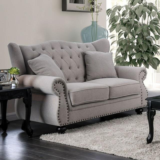 Furniture of America Ewloe Stationary Fabric Loveseat CM6572GY-LV IMAGE 1