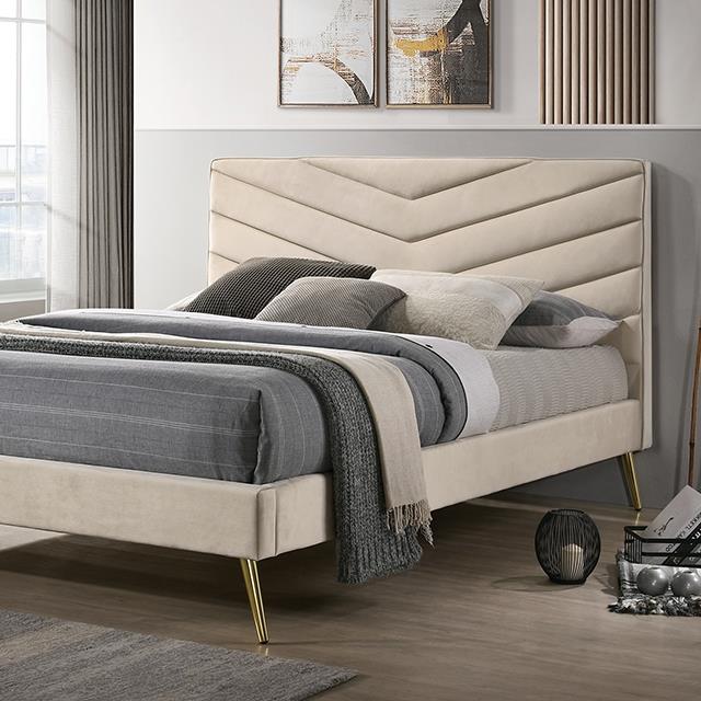 Furniture of America Vivar King Upholstered Panel Bed CM7220BG-EK-BED IMAGE 1