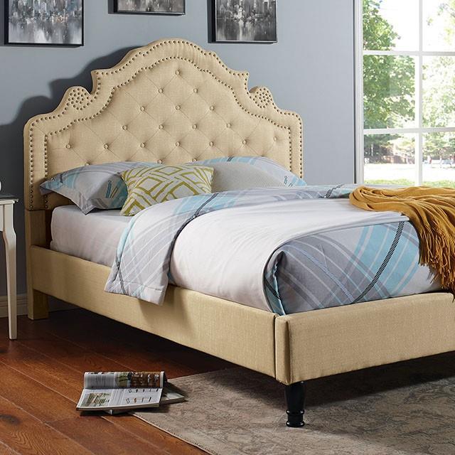 Furniture of America Aubree California King Upholstered Platform Bed CM7537BG-CK-BED IMAGE 1