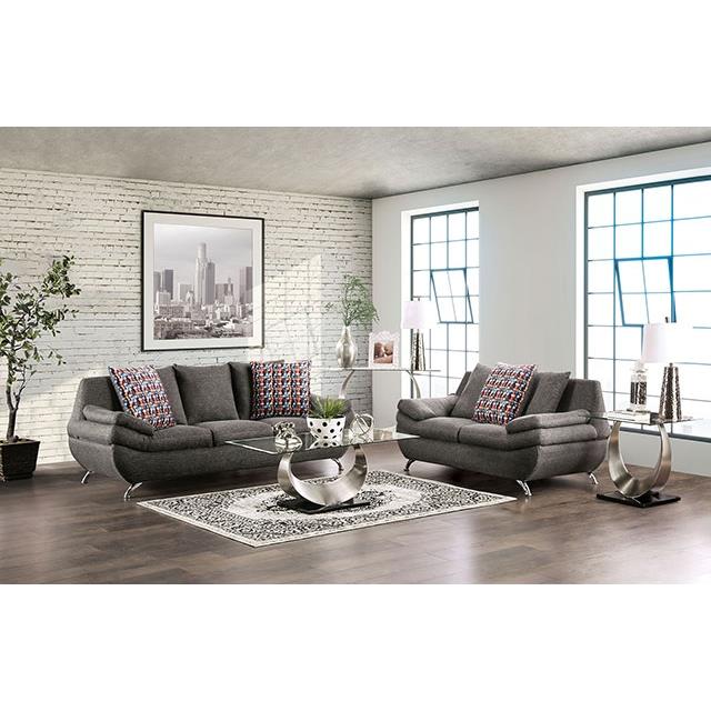 Furniture of America Sarnen Stationary Fabric Loveseat EM6721DG-LV IMAGE 2