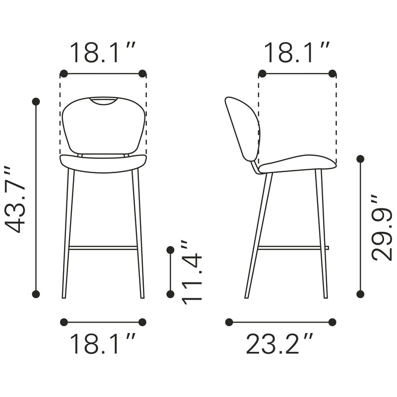  Zuo Terrence 109339 Barstool - Vintage Brown IMAGE 11