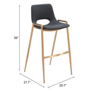  Zuo Desi 109555 Barstool - Black & Gold IMAGE 9