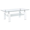  Coaster Furniture Dyer 703438 1-shelf Rectangular Glass Top Coffee Table - White IMAGE 1